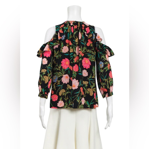 kate spade Black Blossom Floral Cold Shoulder Top Blouse - Picture 4 of 10